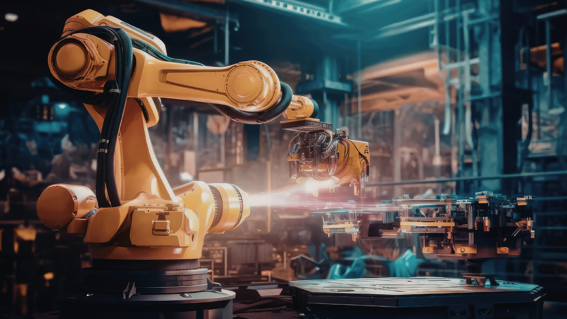 Robot przemysłowy na stanowisku testowym